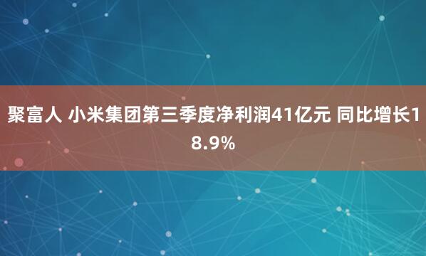 聚富人 小米集团第三季度净利润41亿元 同比增长18.9%